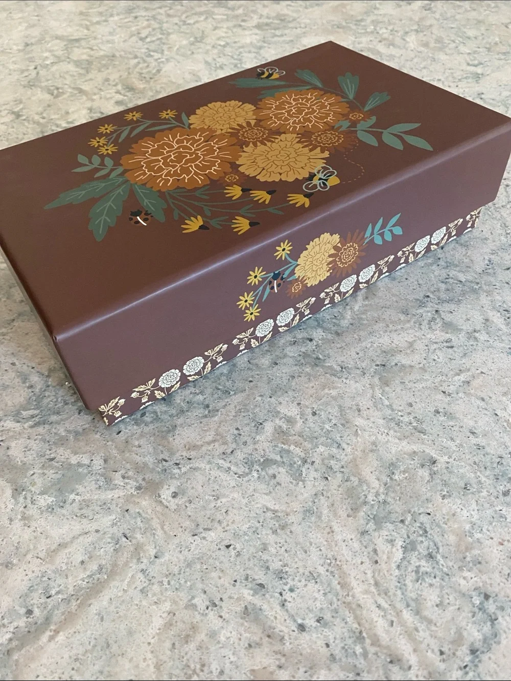 Decorative Brown Floral Storage Box - Home Organization